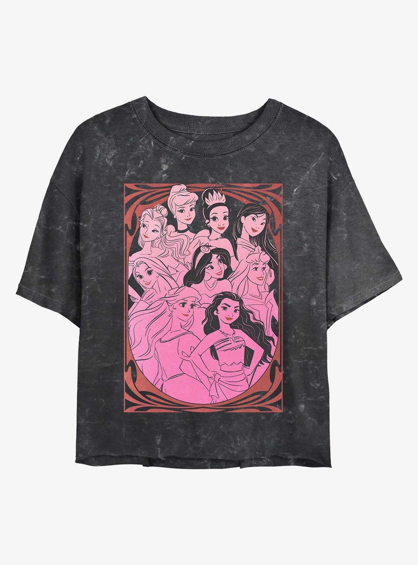 Disney Princess Sophisticated Princess Mineral Wash Womens Crop T-Shirt, BLACK, hi-res