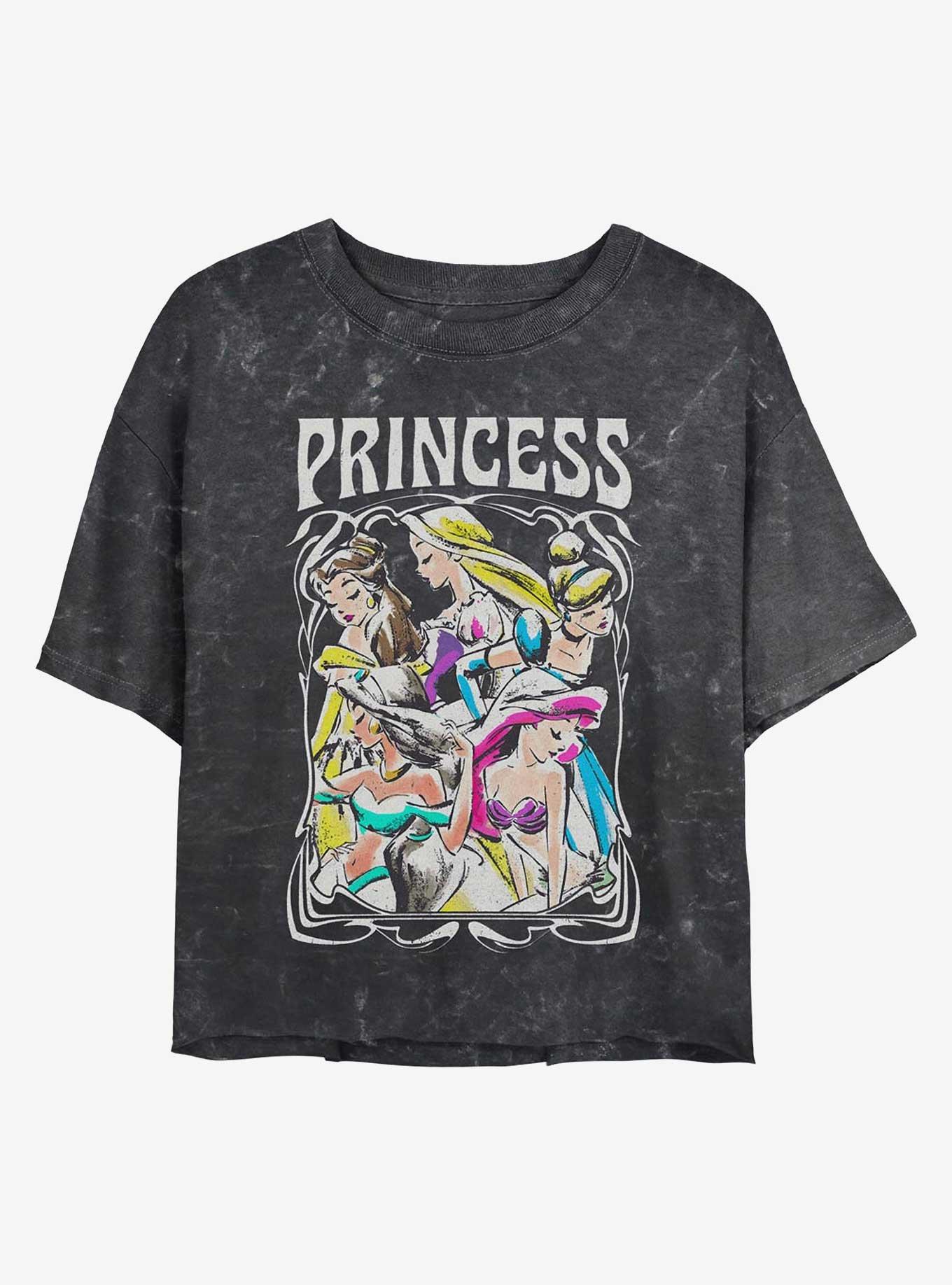 Disney Princess Retro Princess Mineral Wash Womens Crop T-Shirt, BLACK, hi-res