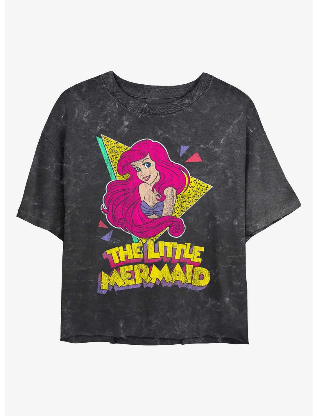Disney The Little Mermaid 80's Mermaid Mineral Wash Womens Crop T-Shirt, BLACK, hi-res