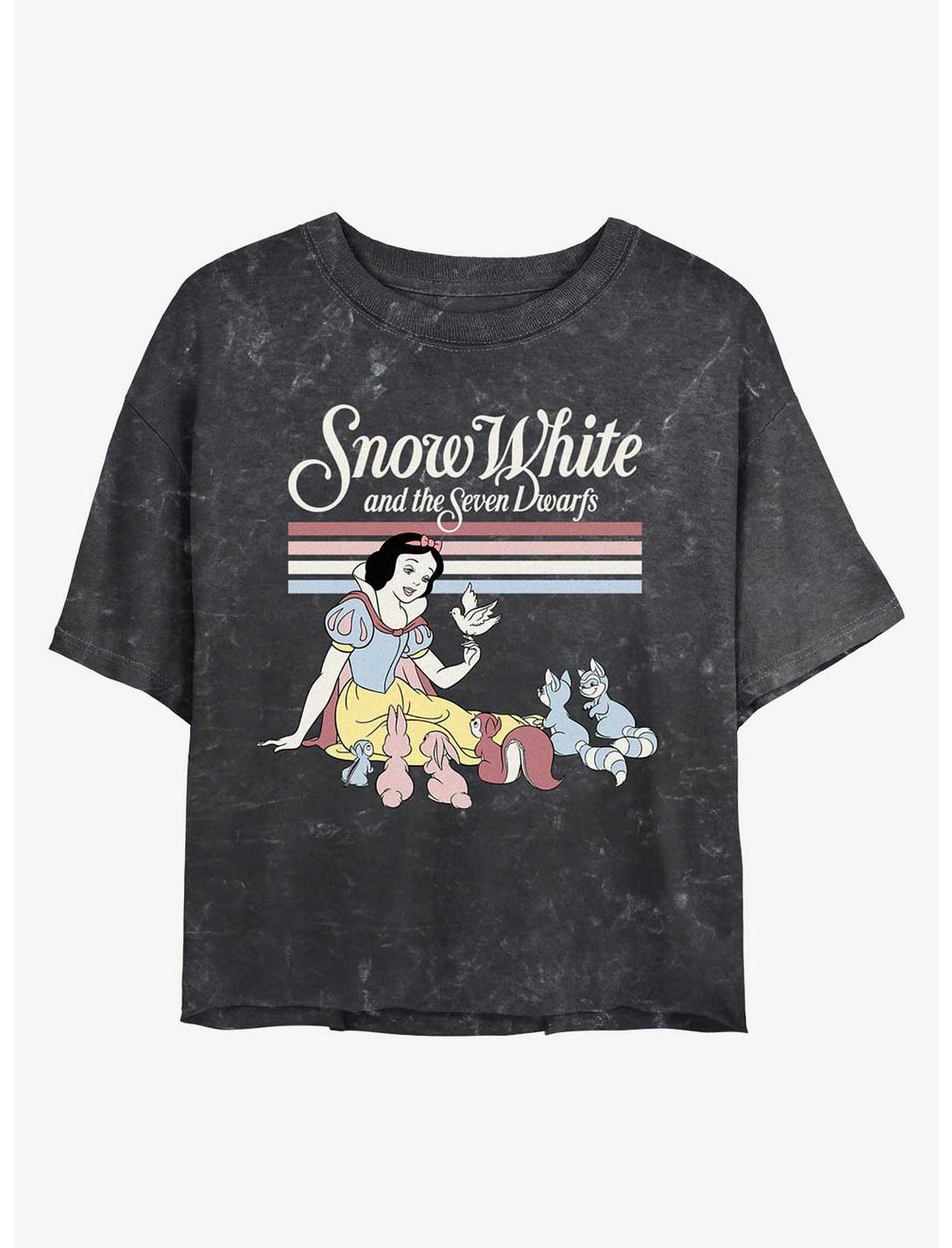 Disney Snow White and the Seven Dwarfs Forest Critters Mineral Wash Womens Crop T-Shirt, BLACK, hi-res