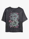 Disney Mulan Mushu Floral Mineral Wash Womens Crop T-Shirt, BLACK, hi-res