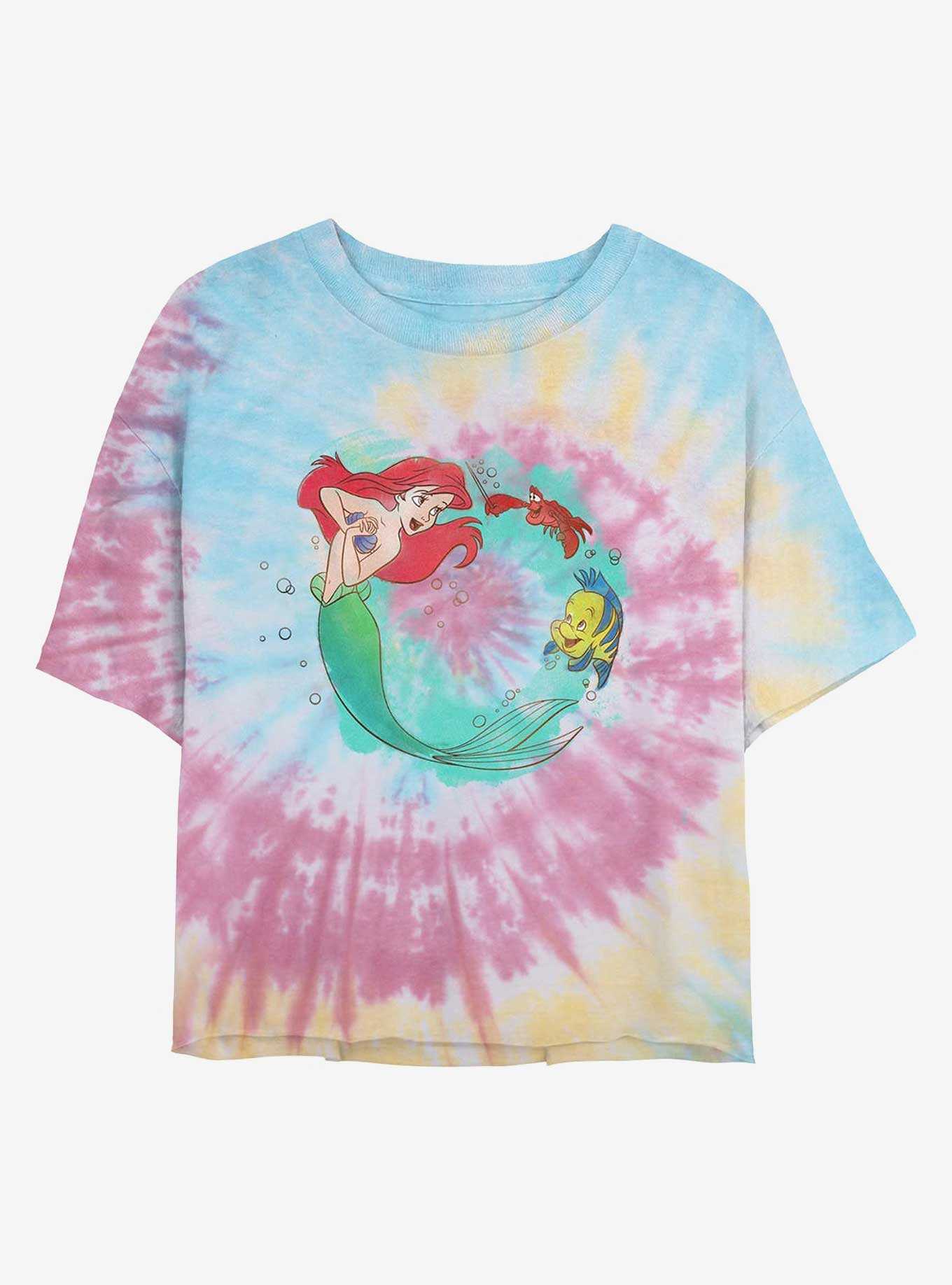 Disney The Little Mermaid Ariel Sebastian and Flounder Womens Tie-Dye Crop T-Shirt, , hi-res