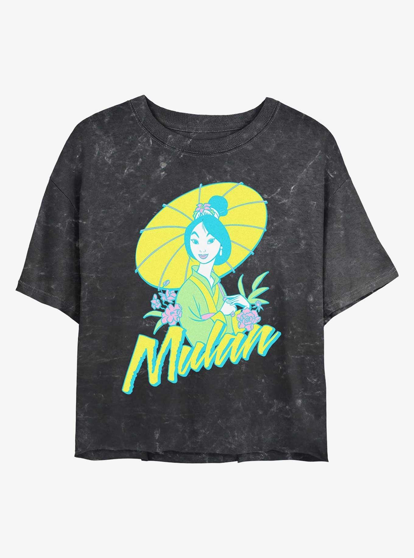 Disney Mulan Surf Pop Mulan Mineral Wash Womens Crop T-Shirt, BLACK, hi-res