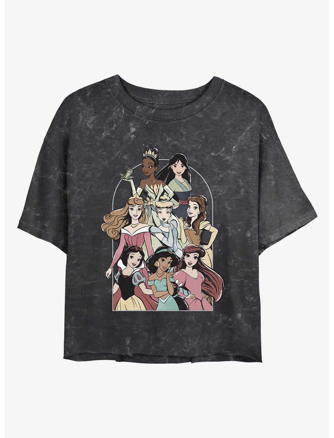 Disney The Princess and the Frog Princess Group Mineral Wash Womens Crop T-Shirt, BLACK, hi-res