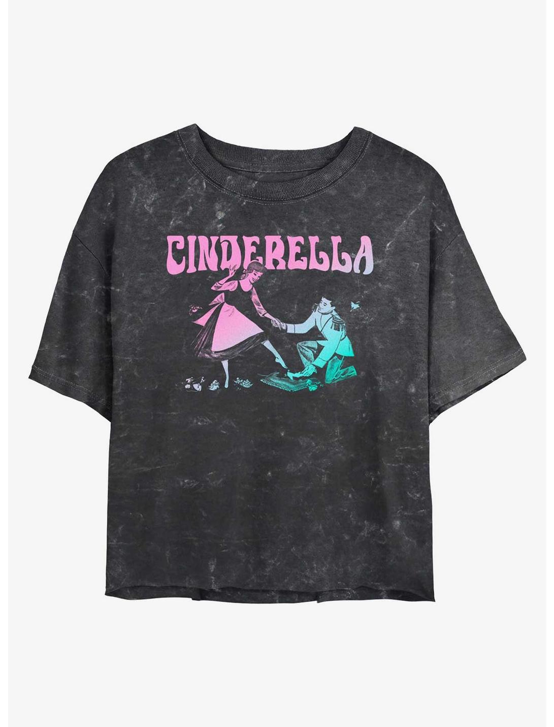 Disney Cinderella The Slipper Fits Mineral Wash Womens Crop T-Shirt, BLACK, hi-res