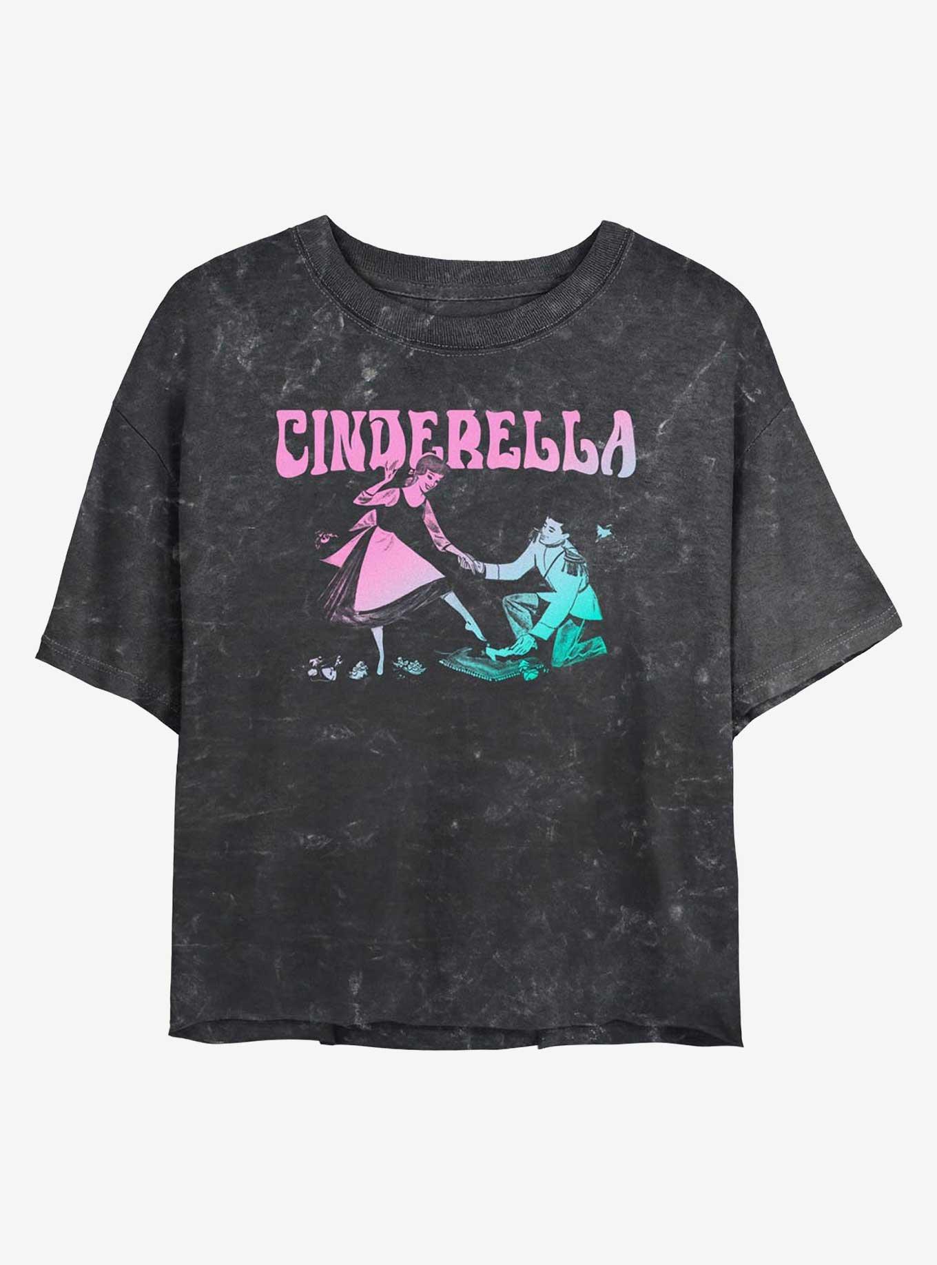 Disney Cinderella The Slipper Fits Mineral Wash Womens Crop T-Shirt, BLACK, hi-res