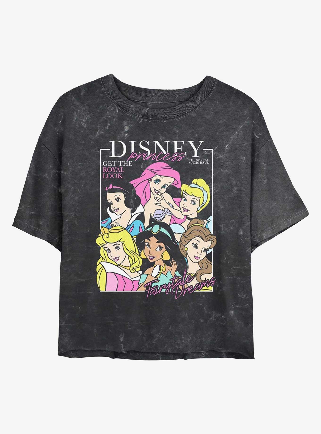 Disney The Little Mermaid Princesses Cover Story Mineral Wash Womens Crop T-Shirt, BLACK, hi-res
