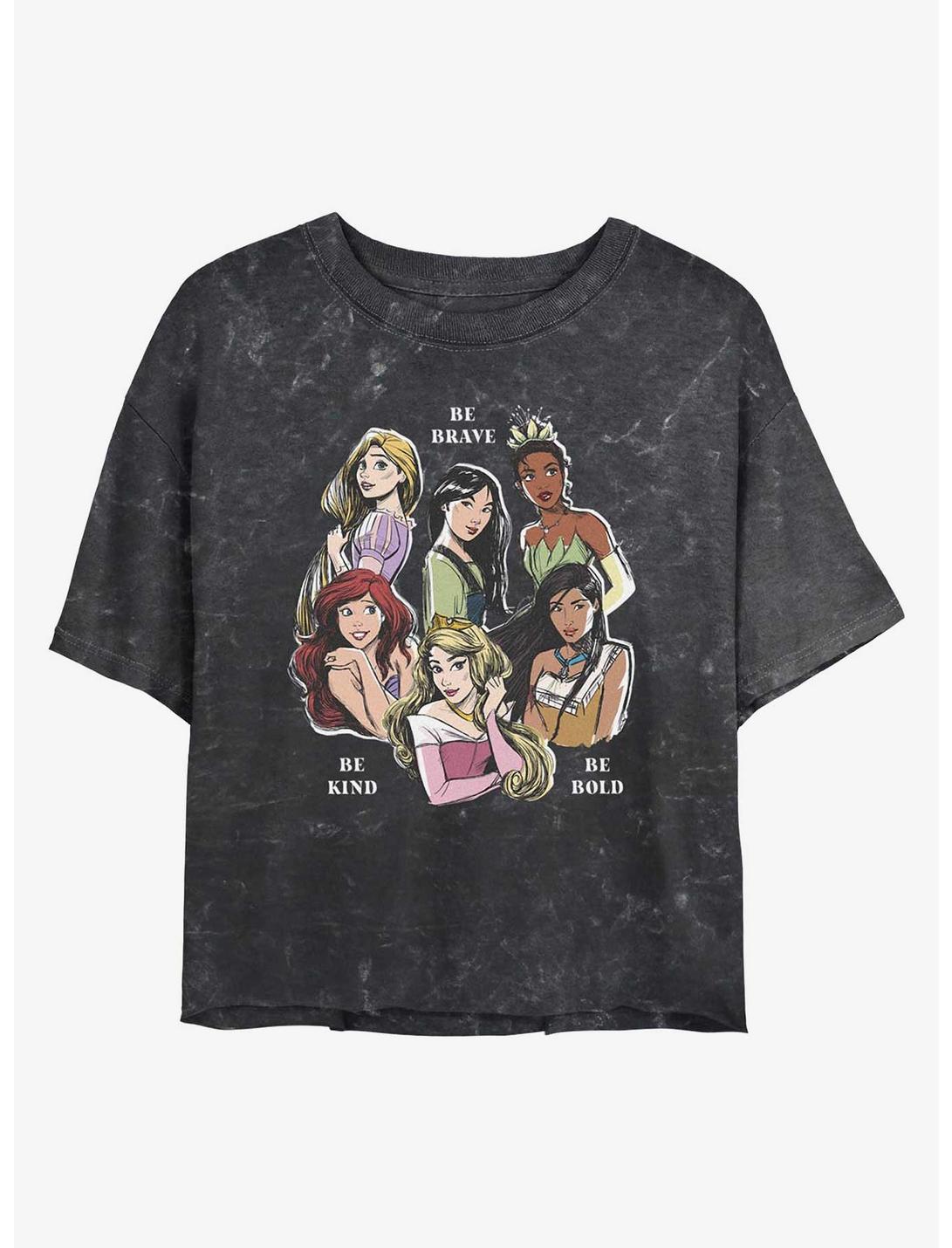 Disney Tangled Be Brave Kind Bold Mineral Wash Womens Crop T-Shirt, BLACK, hi-res