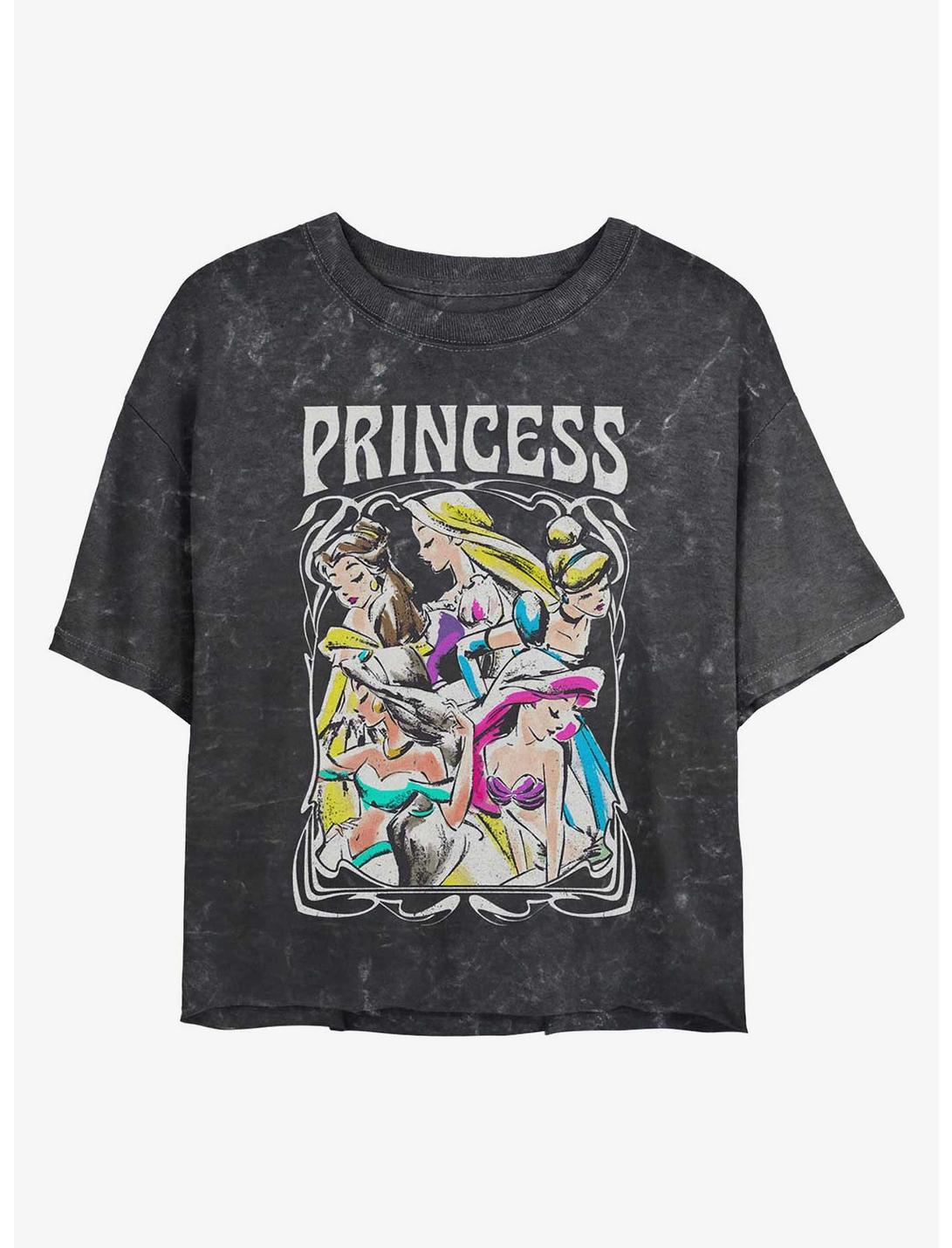 Disney Princess Retro Princess Mineral Wash Womens Crop T-Shirt, BLACK, hi-res