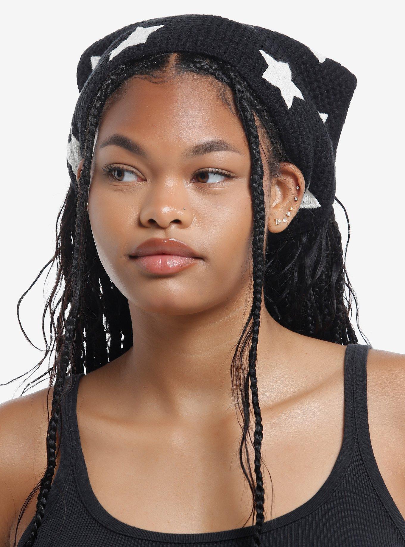 Black & White Star Crochet Hair Scarf | Hot Topic