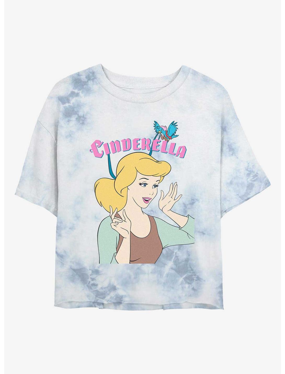 Disney Cinderella Getting Ready Womens Tie-Dye Crop T-Shirt, WHITEBLUE, hi-res