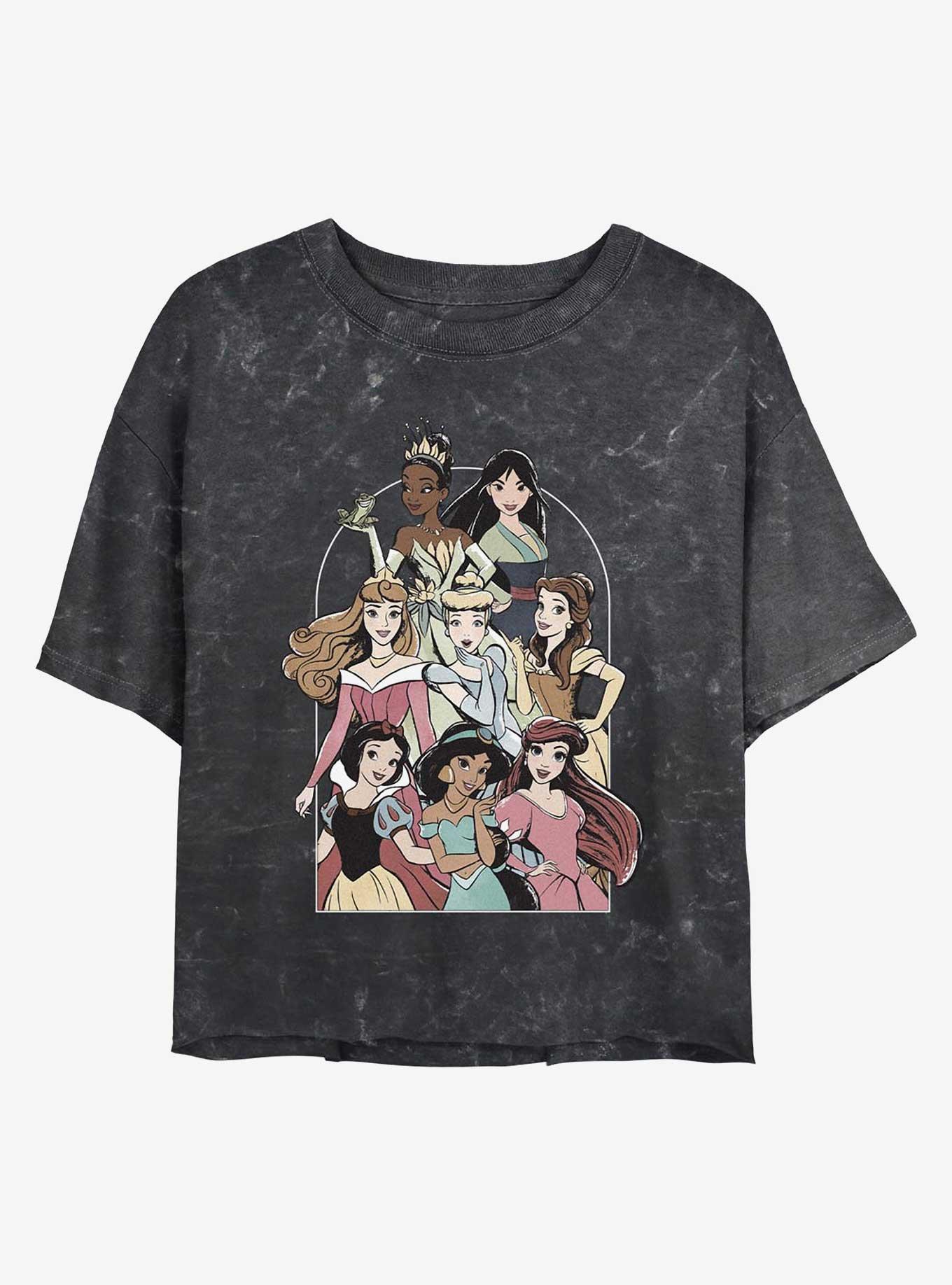 Disney The Princess and the Frog Princess Group Mineral Wash Womens Crop T-Shirt, BLACK, hi-res