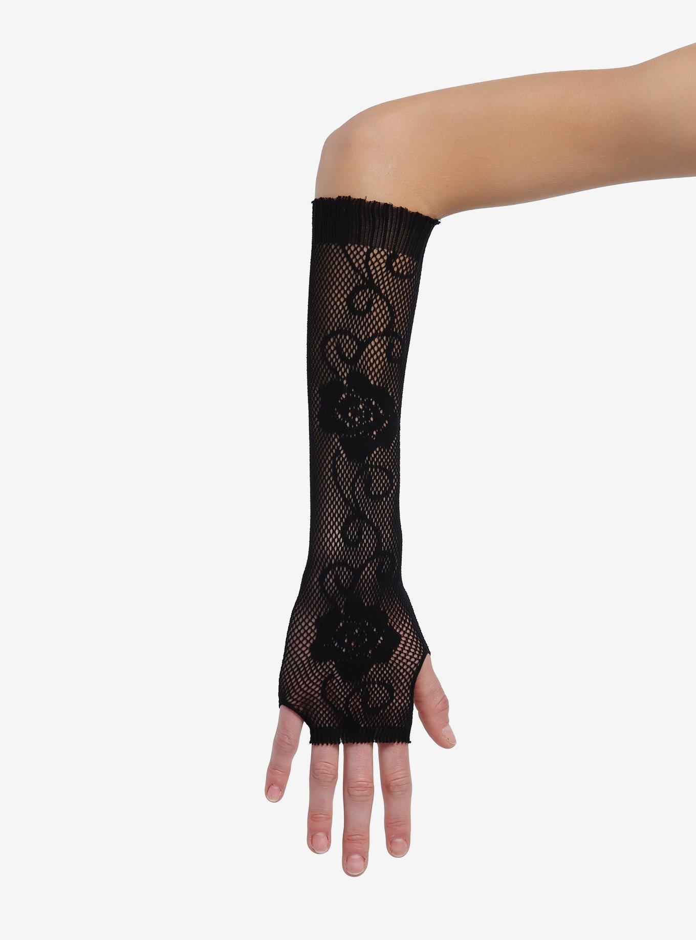 Black Rose Filigree Fishnet Arm Warmers, , hi-res