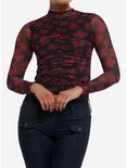 Thorn & Fable Red Daisy Mesh Girls Long-Sleeve Top, RED, hi-res