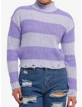 Lavender Purple Stripe Cable Knit Girls Crop Sweater, , hi-res