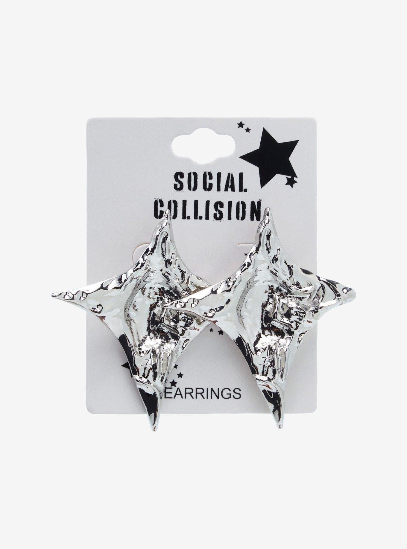 Social Collision Metallic Star Oversized Stud Earrings, , hi-res