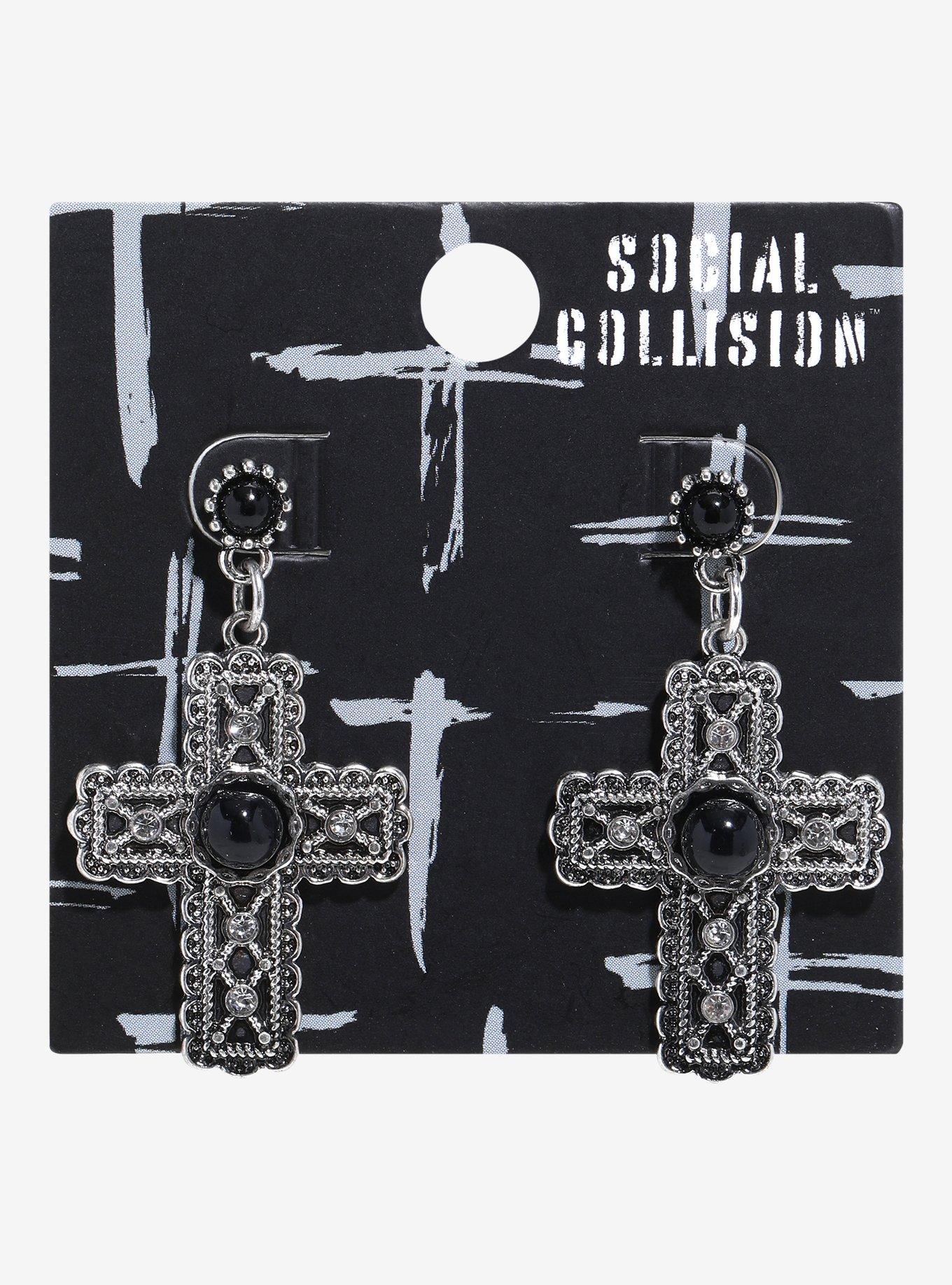 Social Collision Ornate Cross Earrings, , hi-res