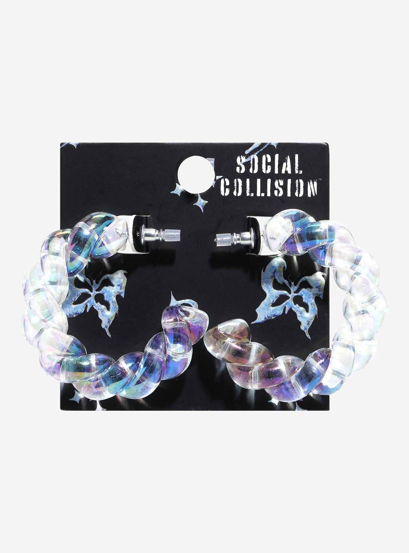 Social Collision Iridescent Twist Chunky Hoop Earrings, , hi-res