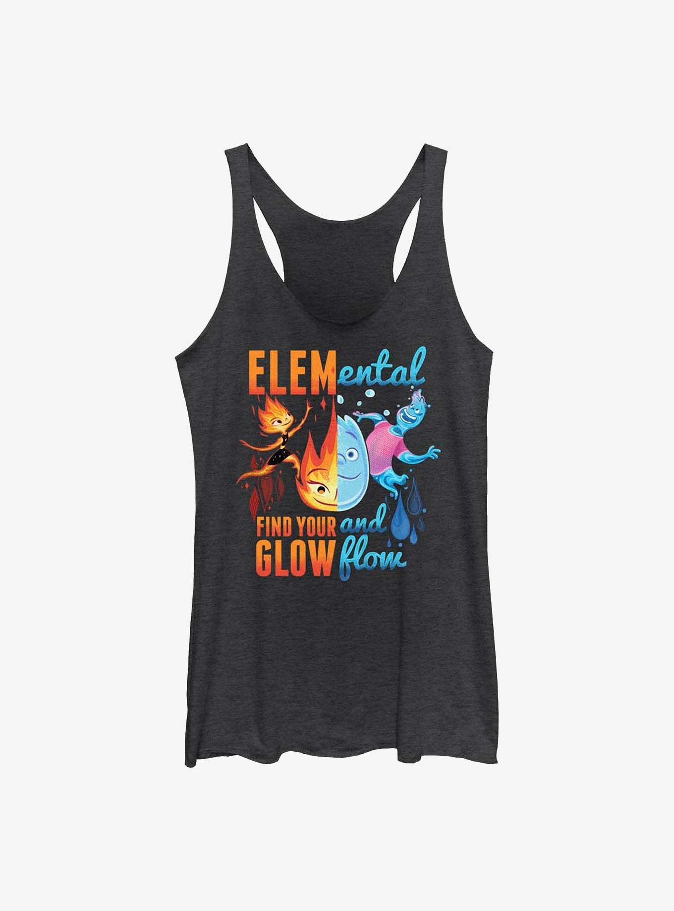 Disney Pixar Elemental Ember and Wade Find Your Glow and Flow Girls Tank -  BLACK