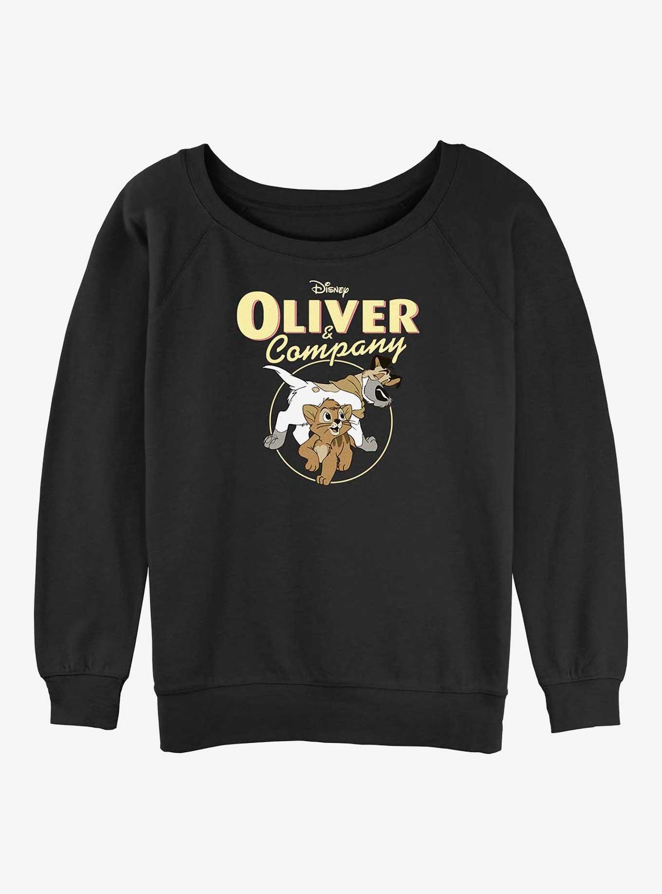 Disney Oliver & Company Oliver and Dodger Womens Slouchy Sweatshirt, BLACK, hi-res