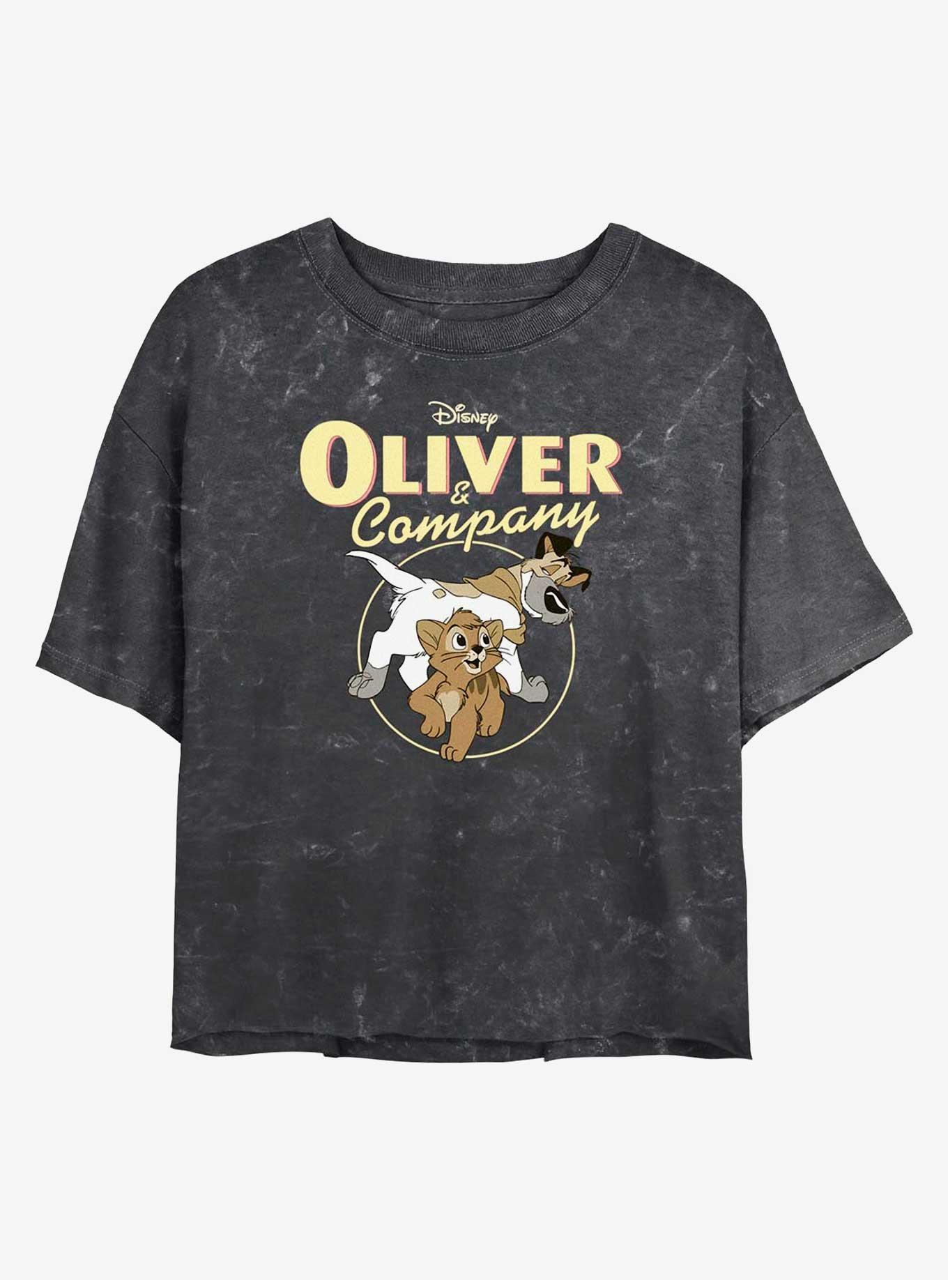 Disney Oliver & Company Oliver and Dodger Womens Mineral Wash Crop T-Shirt, BLACK, hi-res