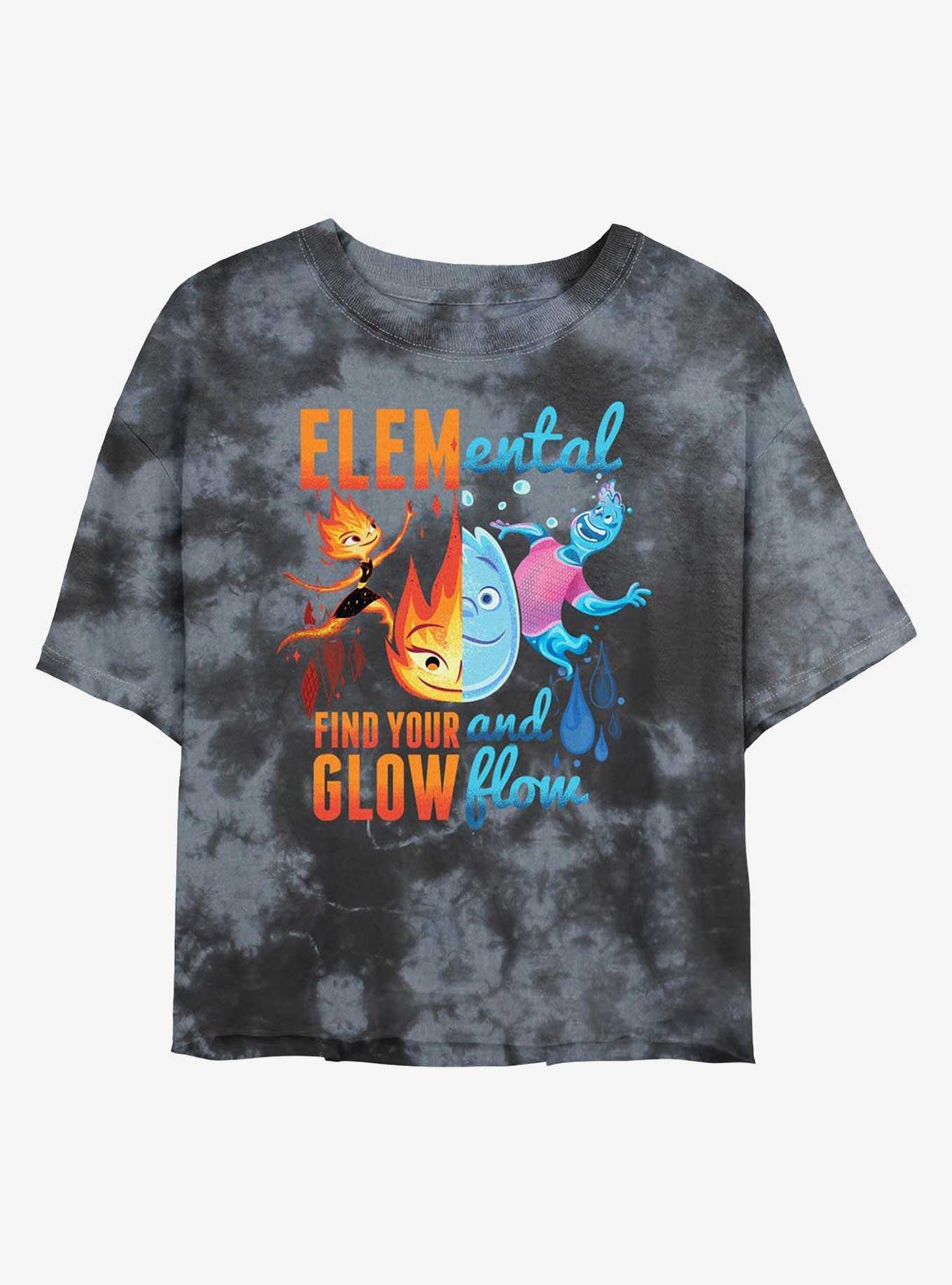 Disney Pixar Elemental Ember and Wade Find Your Glow and Flow Womens Tie-Dye Crop T-Shirt, , hi-res