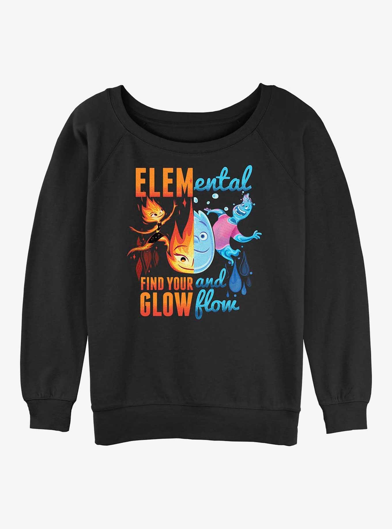 Disney Pixar Elemental Ember and Wade Find Your Glow and Flow Womens Slouchy Sweatshirt, BLACK, hi-res
