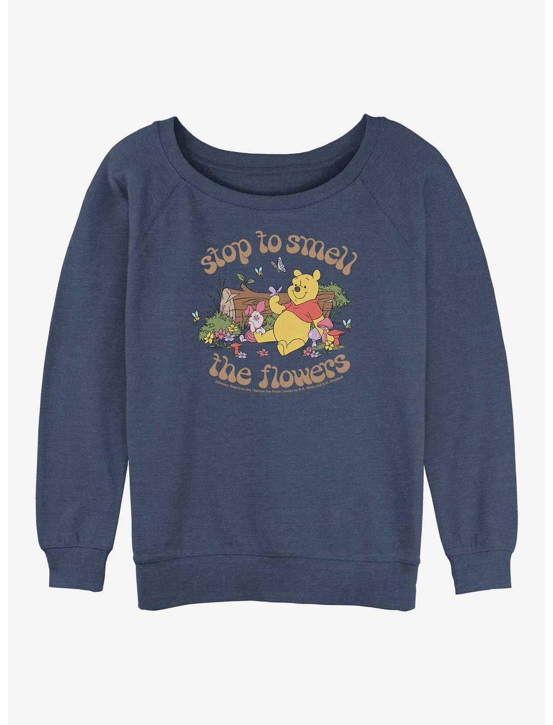 Disney Winnie The Pooh Smell The Flowers Womens Slouchy Sweatshirt, BLUEHTR, hi-res