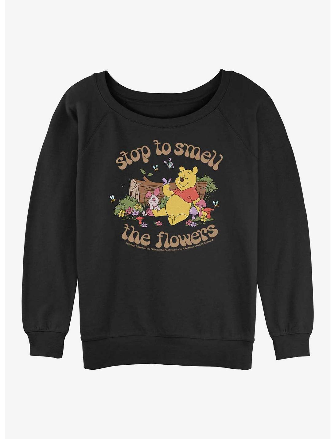 Disney Winnie The Pooh Smell The Flowers Womens Slouchy Sweatshirt, BLACK, hi-res