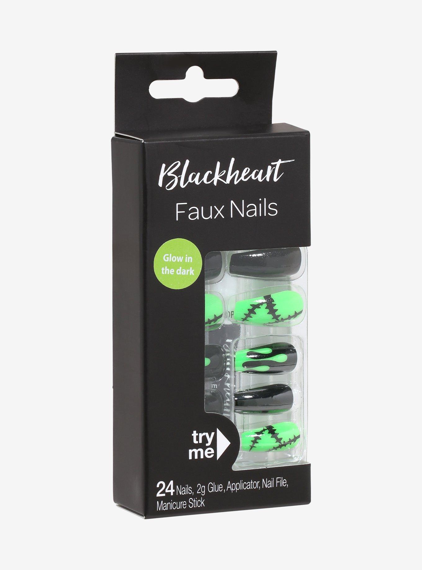 Blackheart Monster Black Glow-In-The-Dark Faux Nail Set, , hi-res