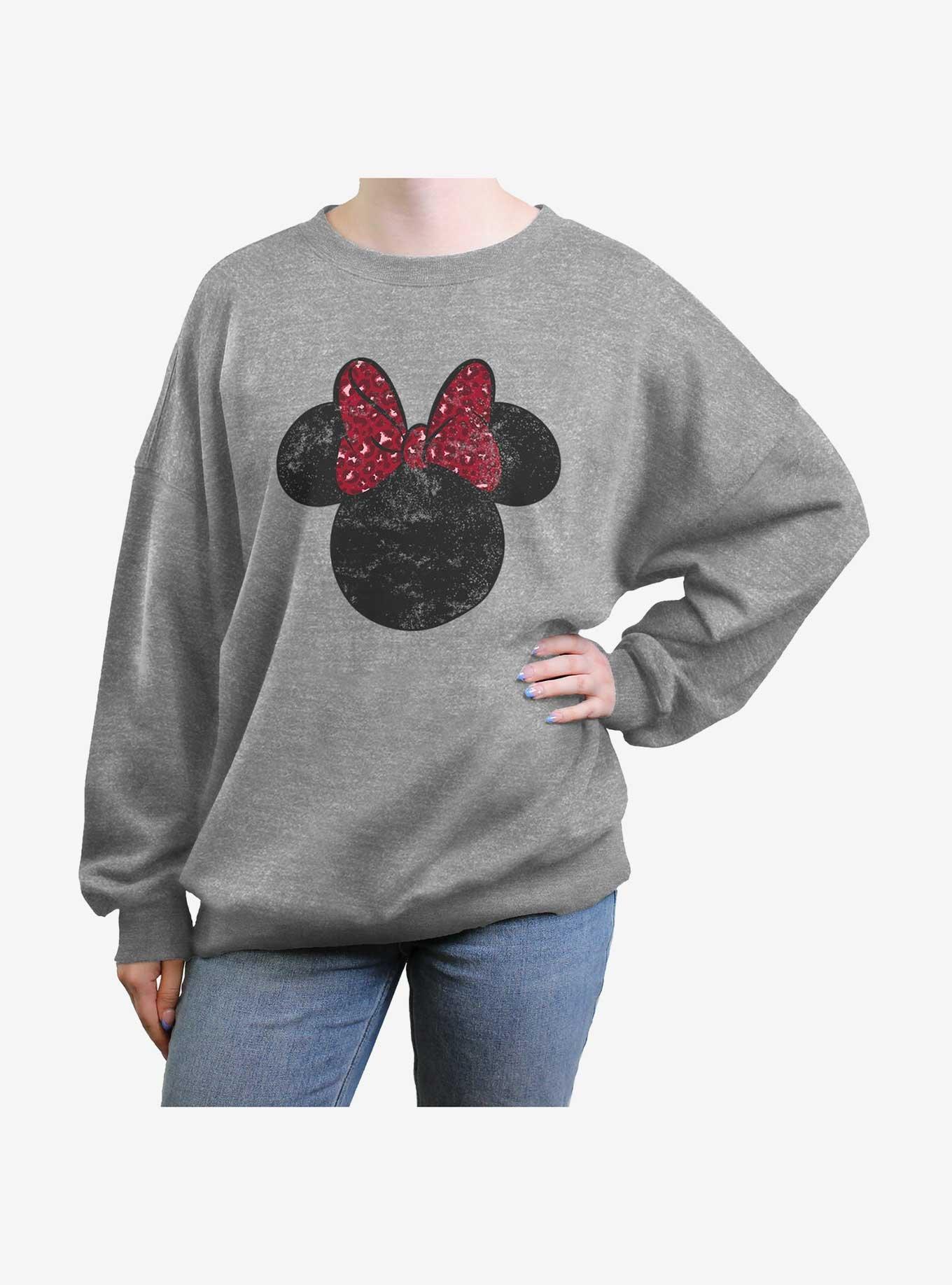 Disney Minnie Mouse Leopard Bow Girls Oversized Sweatshirt, HEATHER GR, hi-res