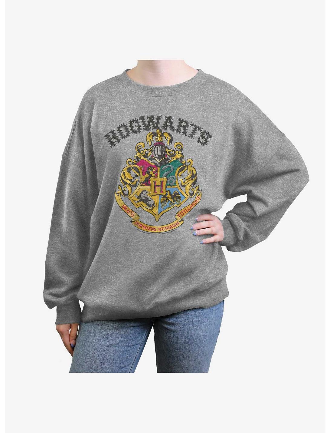 Harry Potter Hogwarts House Crest Girls Oversized Sweatshirt, HEATHER GR, hi-res