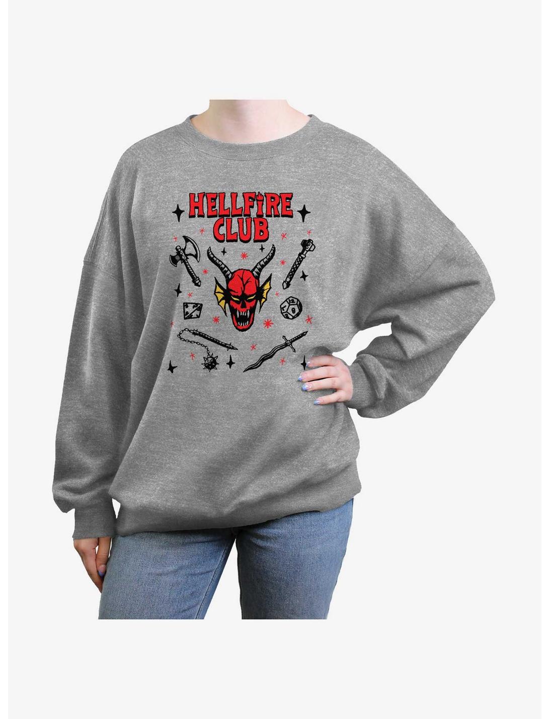 Stranger Things Hellfire Club Doodles Girls Oversized Sweatshirt, HEATHER GR, hi-res
