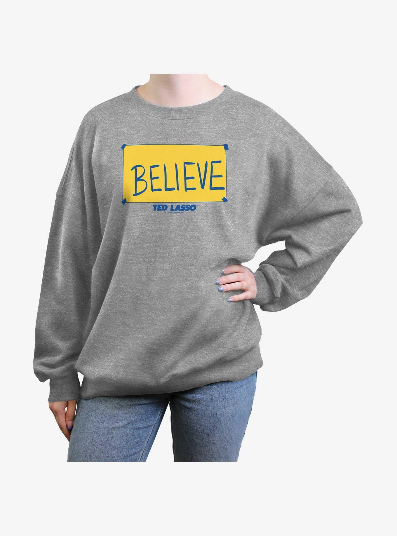 Ted Lasso Believe Sign Girls Oversized Sweatshirt, HEATHER GR, hi-res