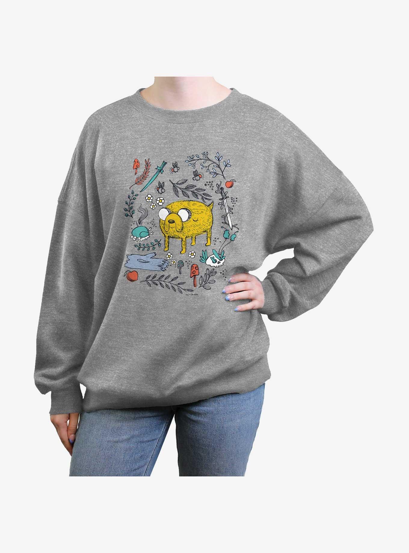 Adventure Time Jake Sketch Girls Oversized Sweatshirt, HEATHER GR, hi-res
