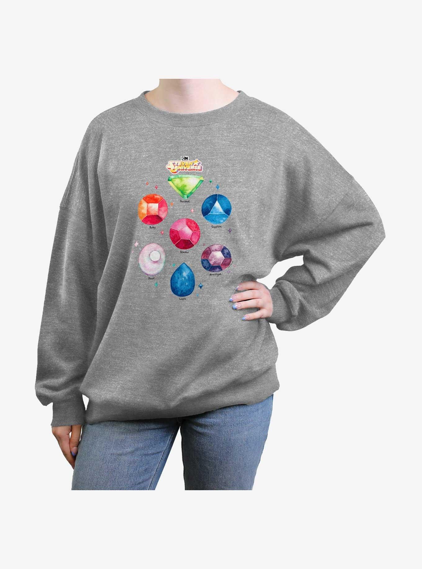 Steven Universe Watercolor Gems Girls Oversized Sweatshirt, HEATHER GR, hi-res