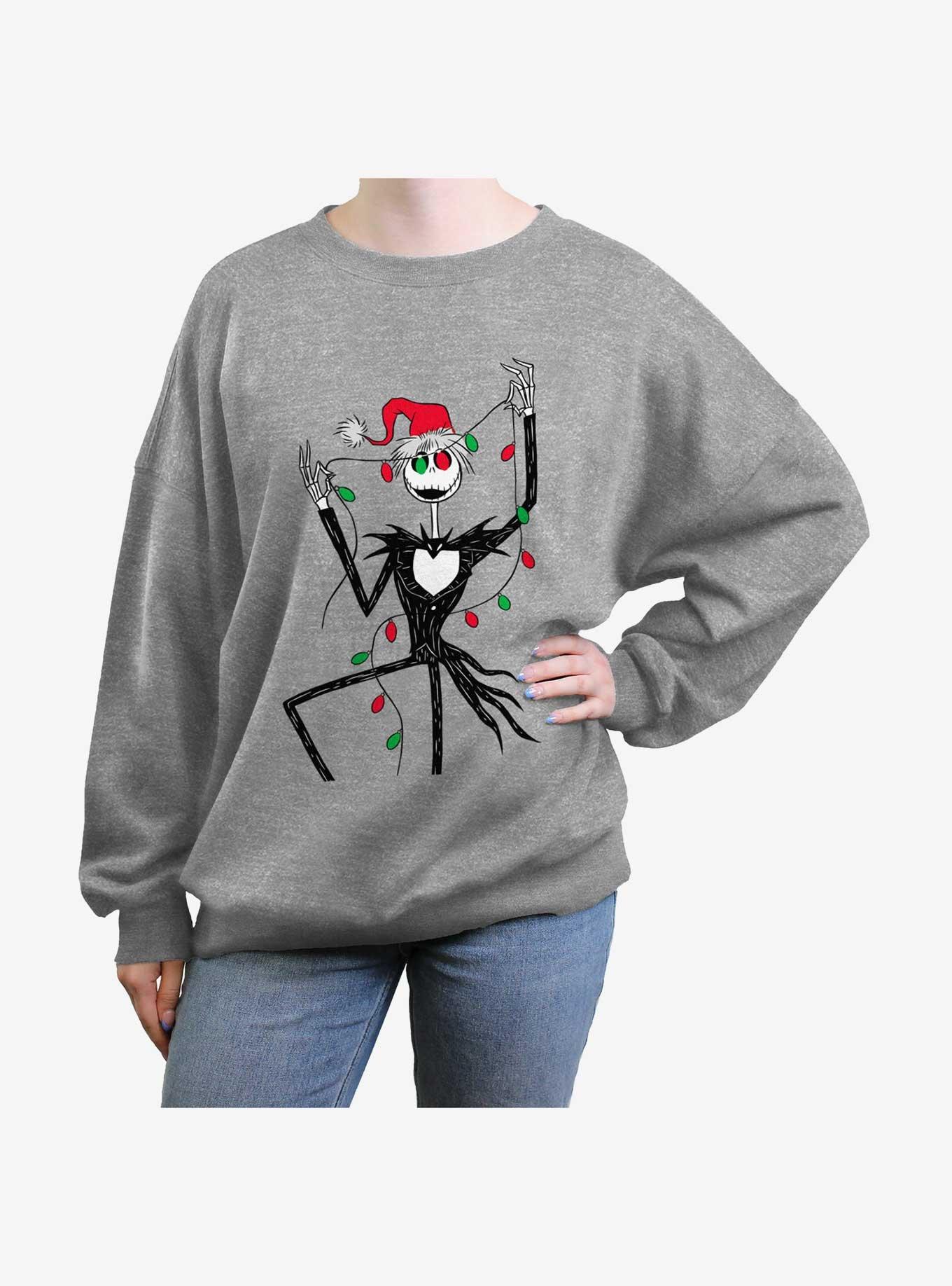 The Nightmare Before Christmas Santa Jack Christmas Lights Girls Oversized Sweatshirt, , hi-res