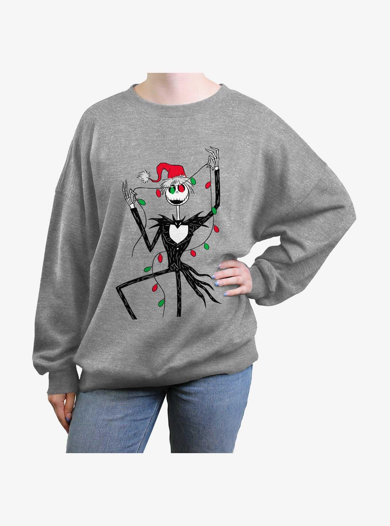 Disney The Nightmare Before Christmas Santa Jack Christmas Lights Girls Oversized Sweatshirt, HEATHER GR, hi-res