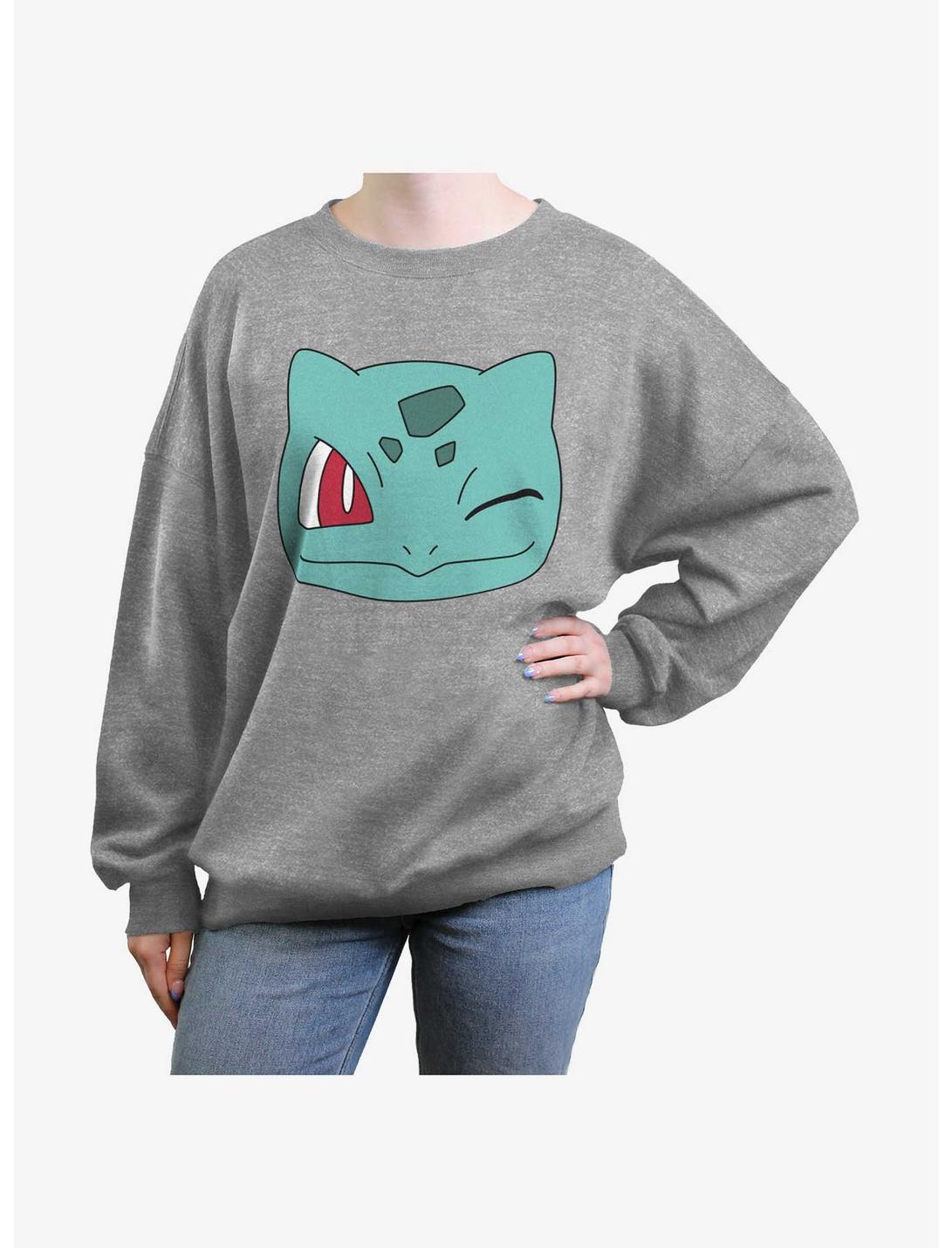 Pokemon Bulbasaur Face Girls Oversized Sweatshirt, HEATHER GR, hi-res