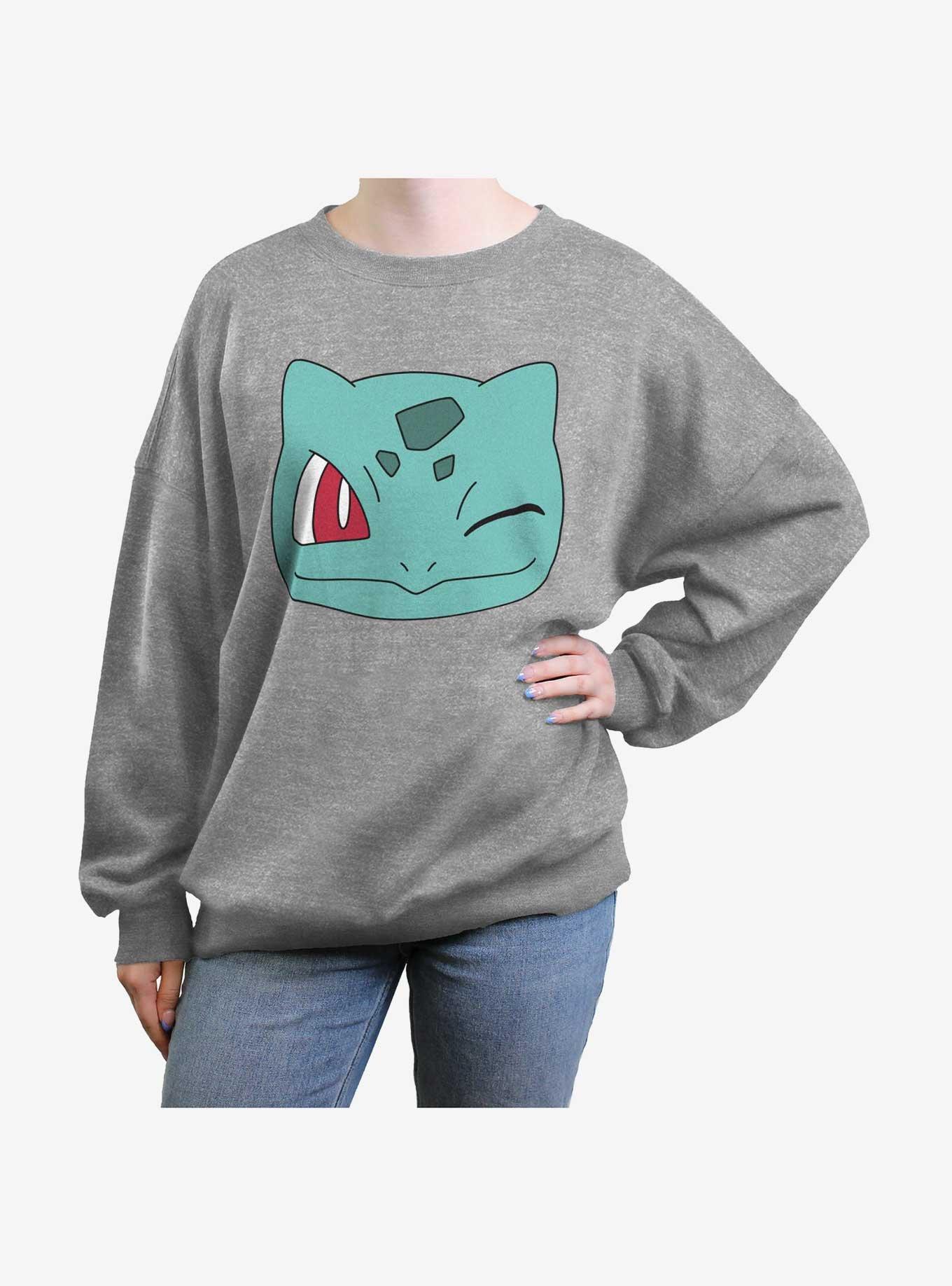 Pokemon Bulbasaur Face Girls Oversized Sweatshirt, HEATHER GR, hi-res