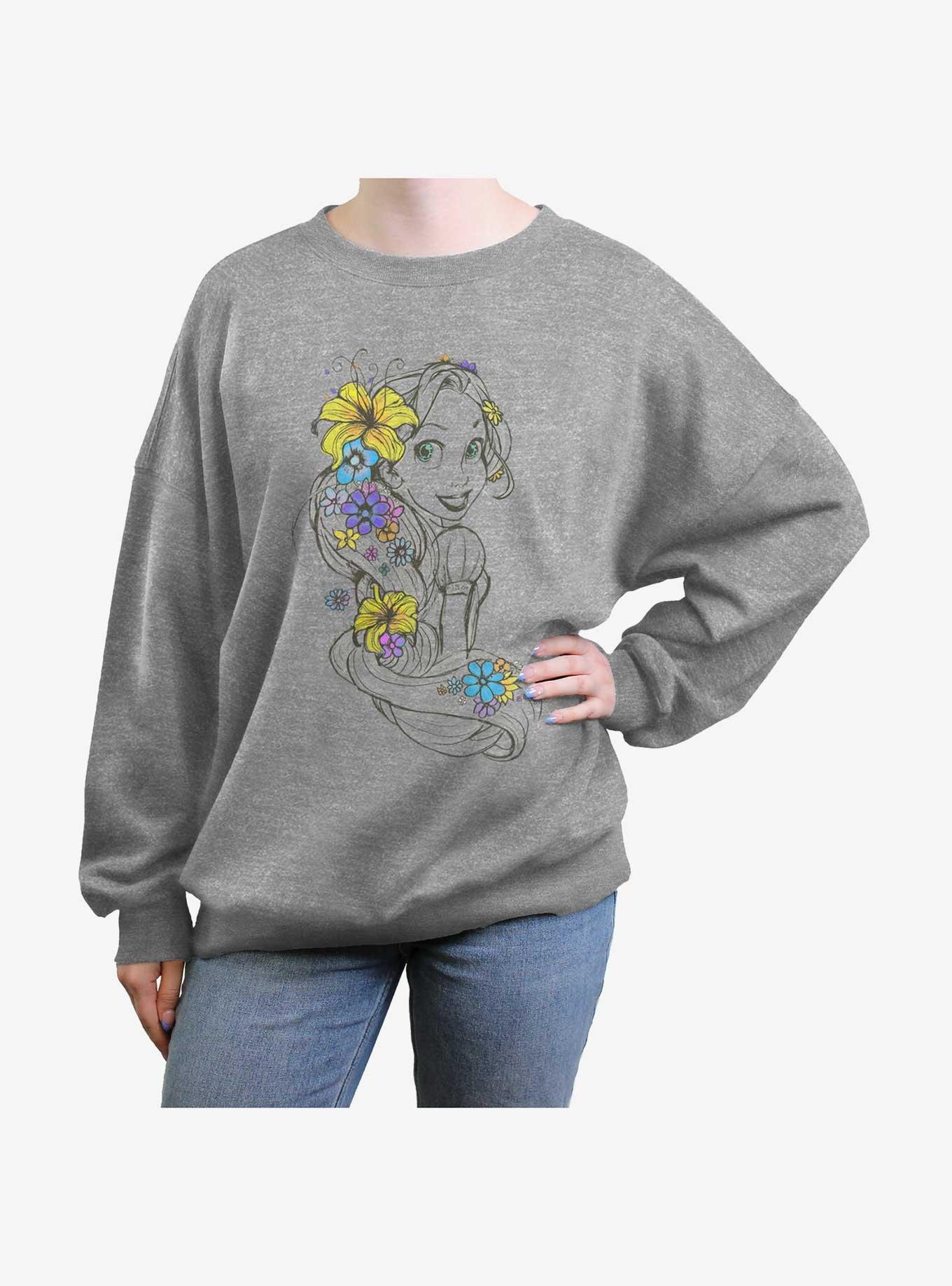 Disney Tangled Rapunzel Sketch Girls Oversized Sweatshirt GREY