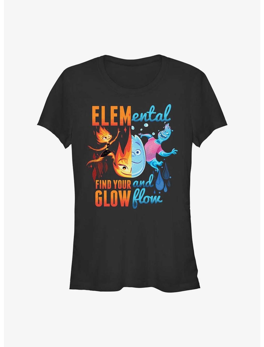 Disney Pixar Elemental Ember and Wade Find Your Glow and Flow Girls T-Shirt, BLACK, hi-res