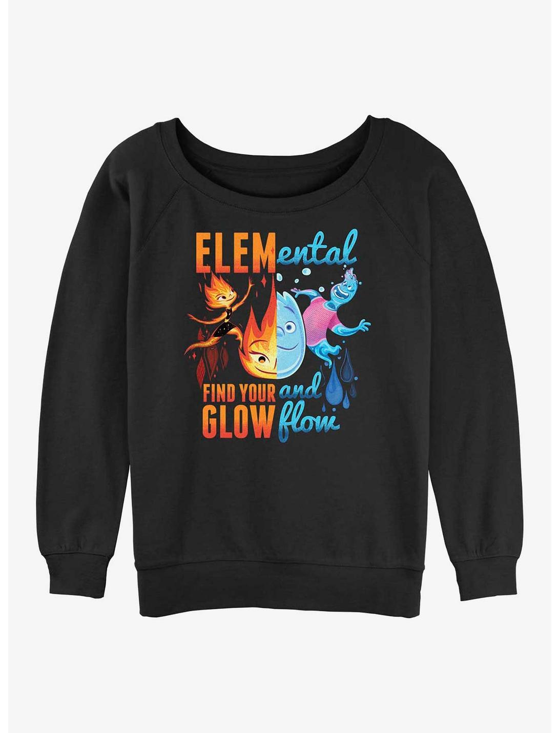 Disney Pixar Elemental Ember and Wade Find Your Glow and Flow Girls Slouchy Sweatshirt, BLACK, hi-res