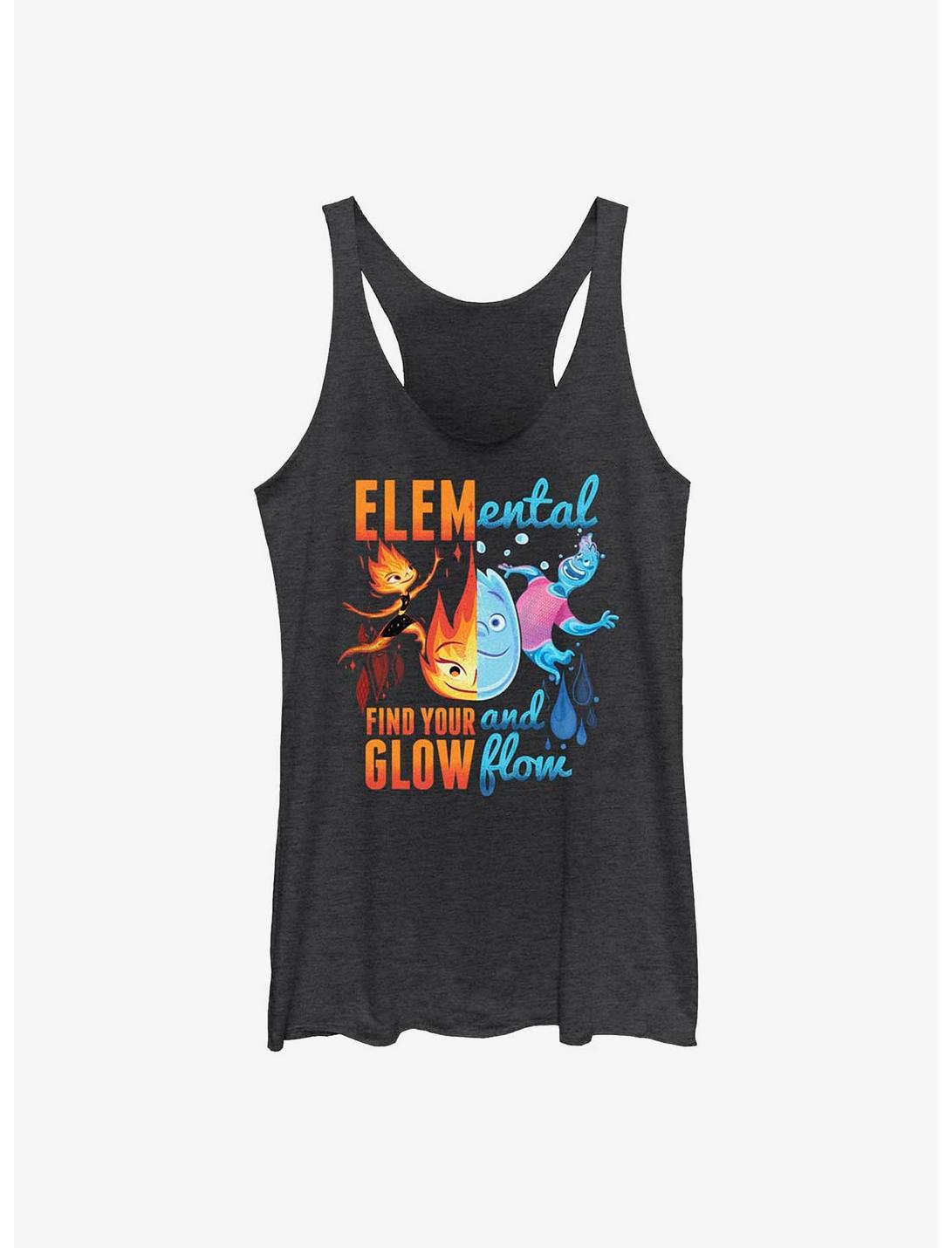Disney Pixar Elemental Ember and Wade Find Your Glow and Flow Womens Tank Top, BLK HTR, hi-res