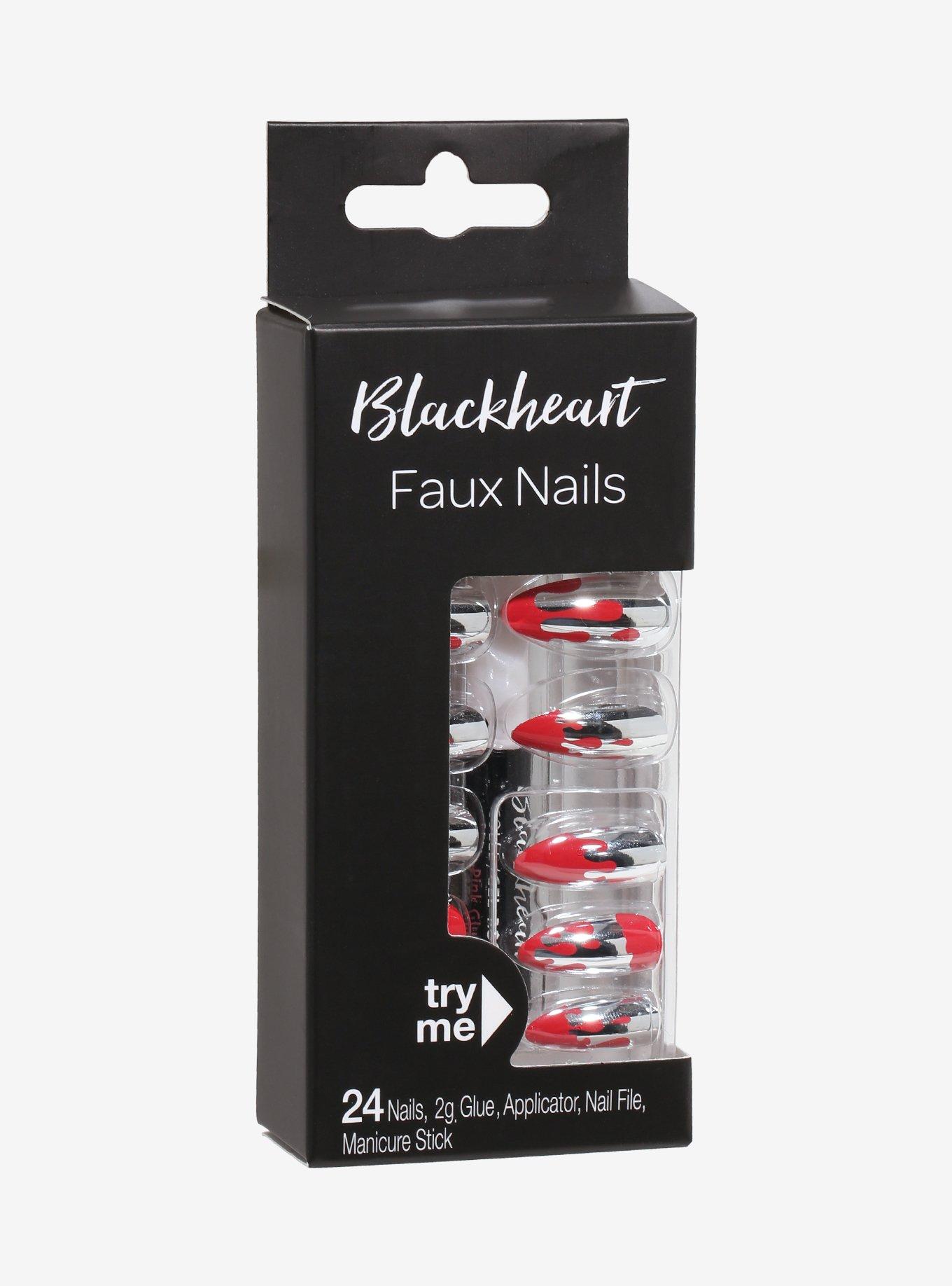 Blackheart Chrome Blood Drip Faux Nail Set