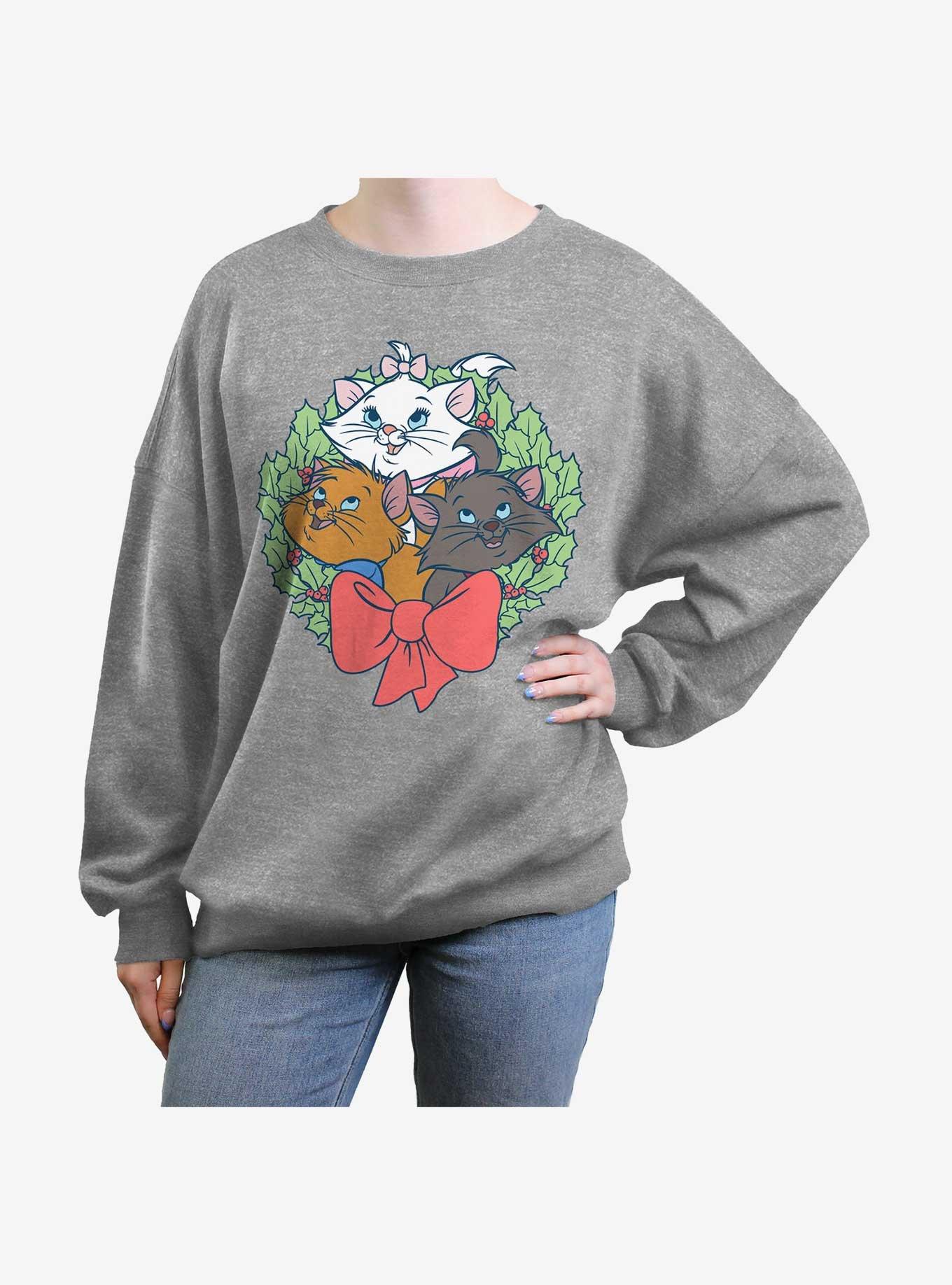 Disney The AristoCats Kitten Wreath Womens Oversized Sweatshirt, HEATHER GR, hi-res