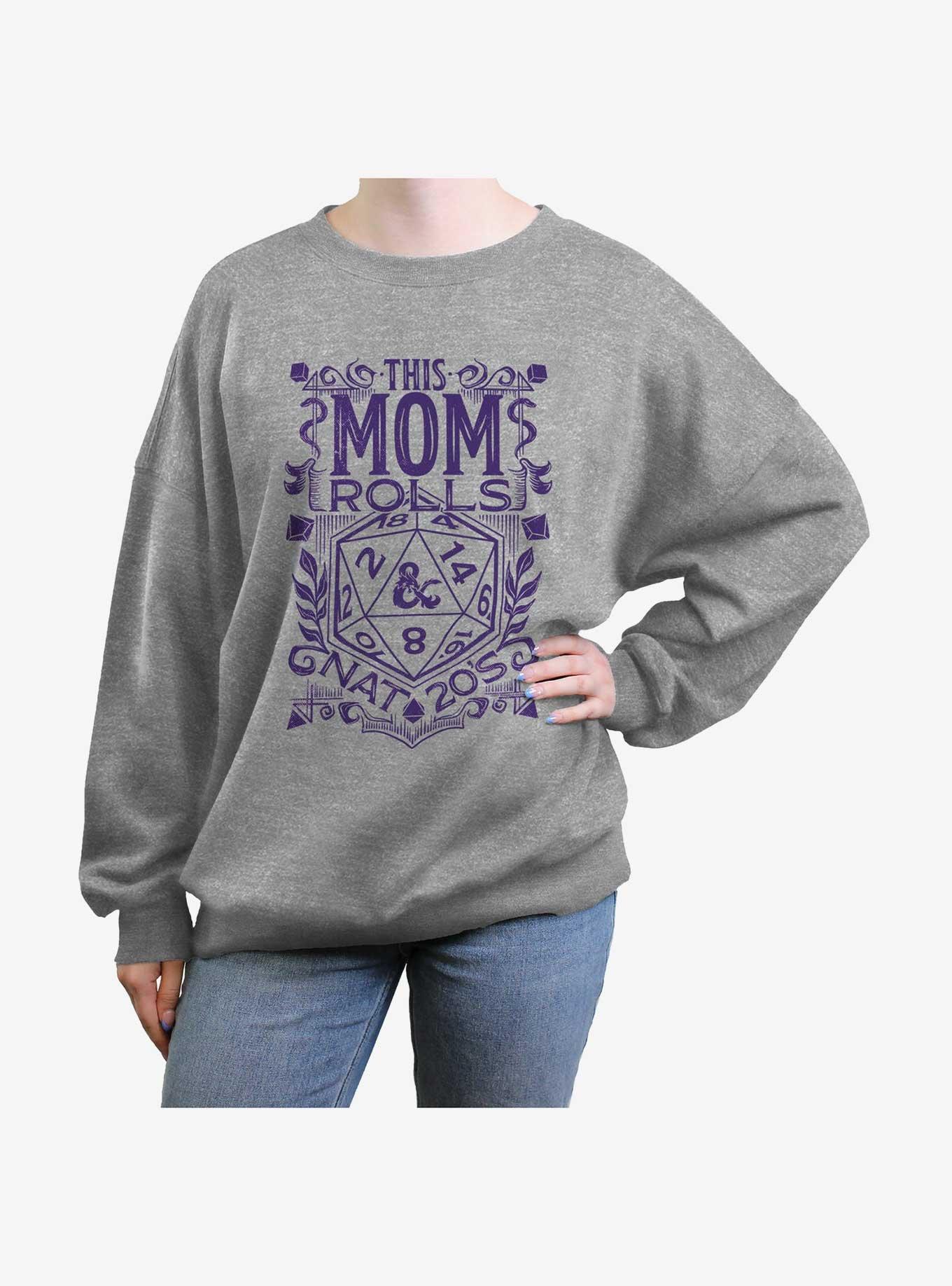 Dungeons & Dragons This Mom Rolls Nat Twenties Womens Oversized Sweatshirt, HEATHER GR, hi-res