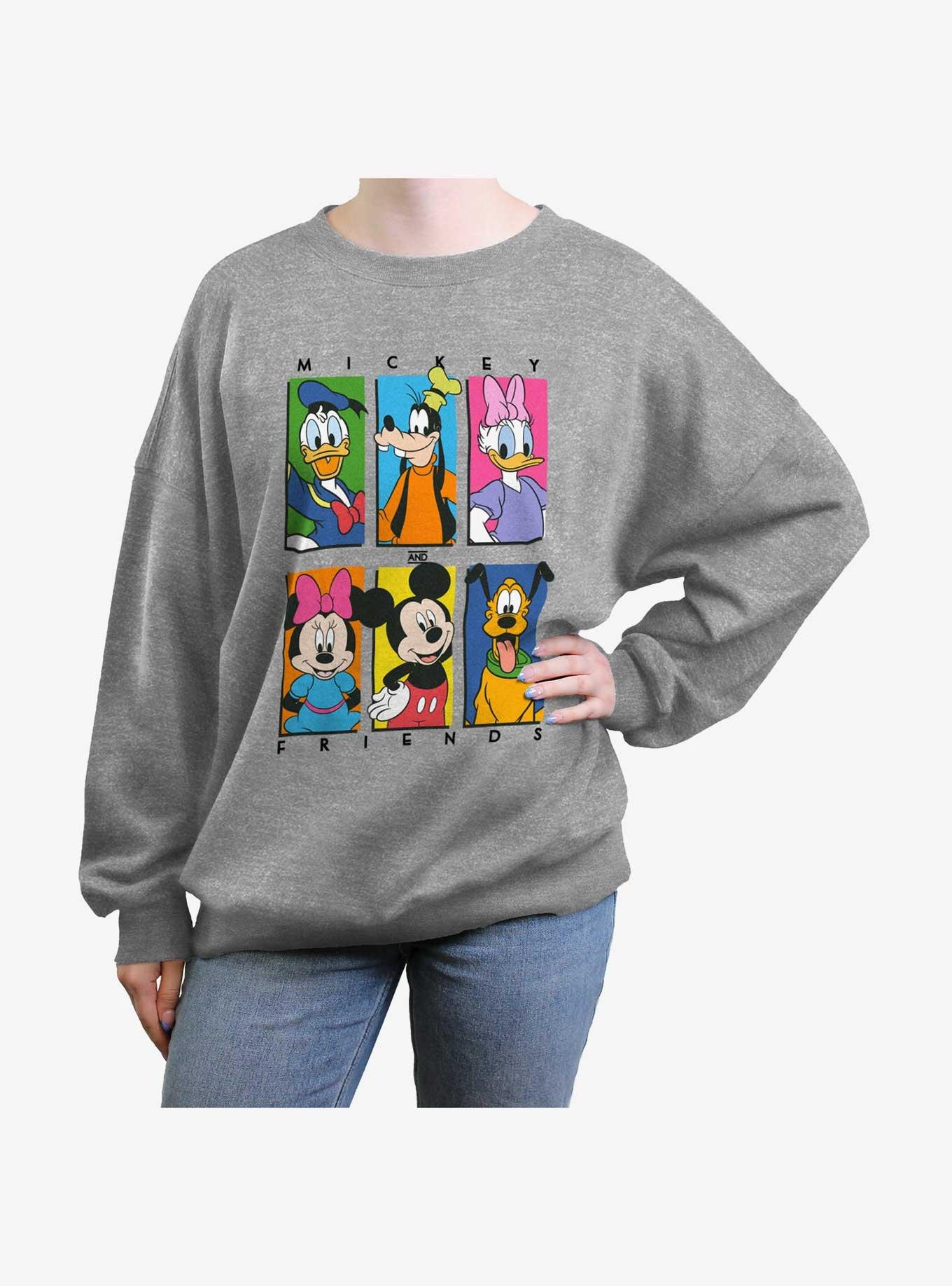 Disney Mickey Mouse Friends Squad Womens Oversized Sweatshirt, HEATHER GR, hi-res