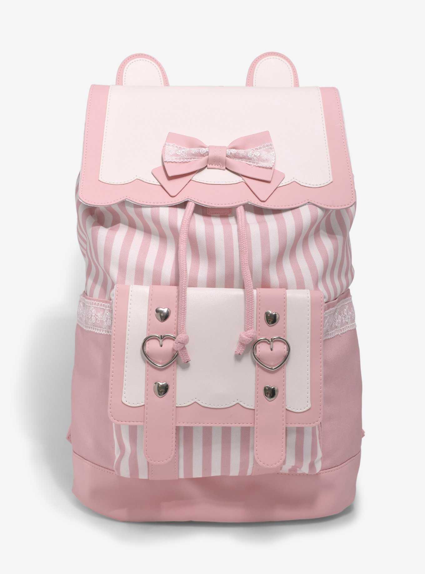 Kawaii Pink & White Bunny Bow Slouch Backpack, , hi-res