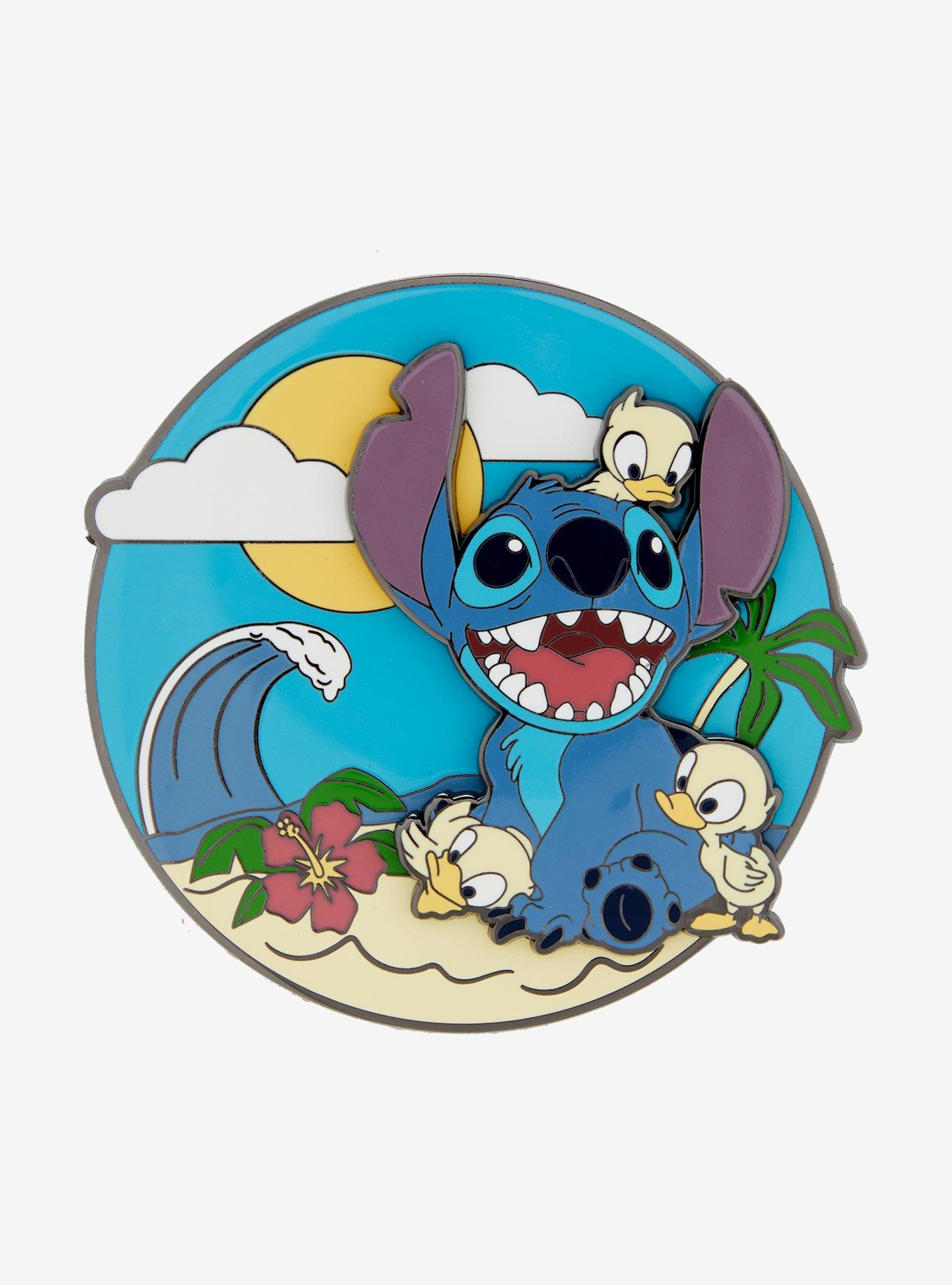 Loungefly Disney Lilo & Stitch Beach Stitch & Ducklings Limited Edition Enamel Pin - BoxLunch Exclusive, , hi-res
